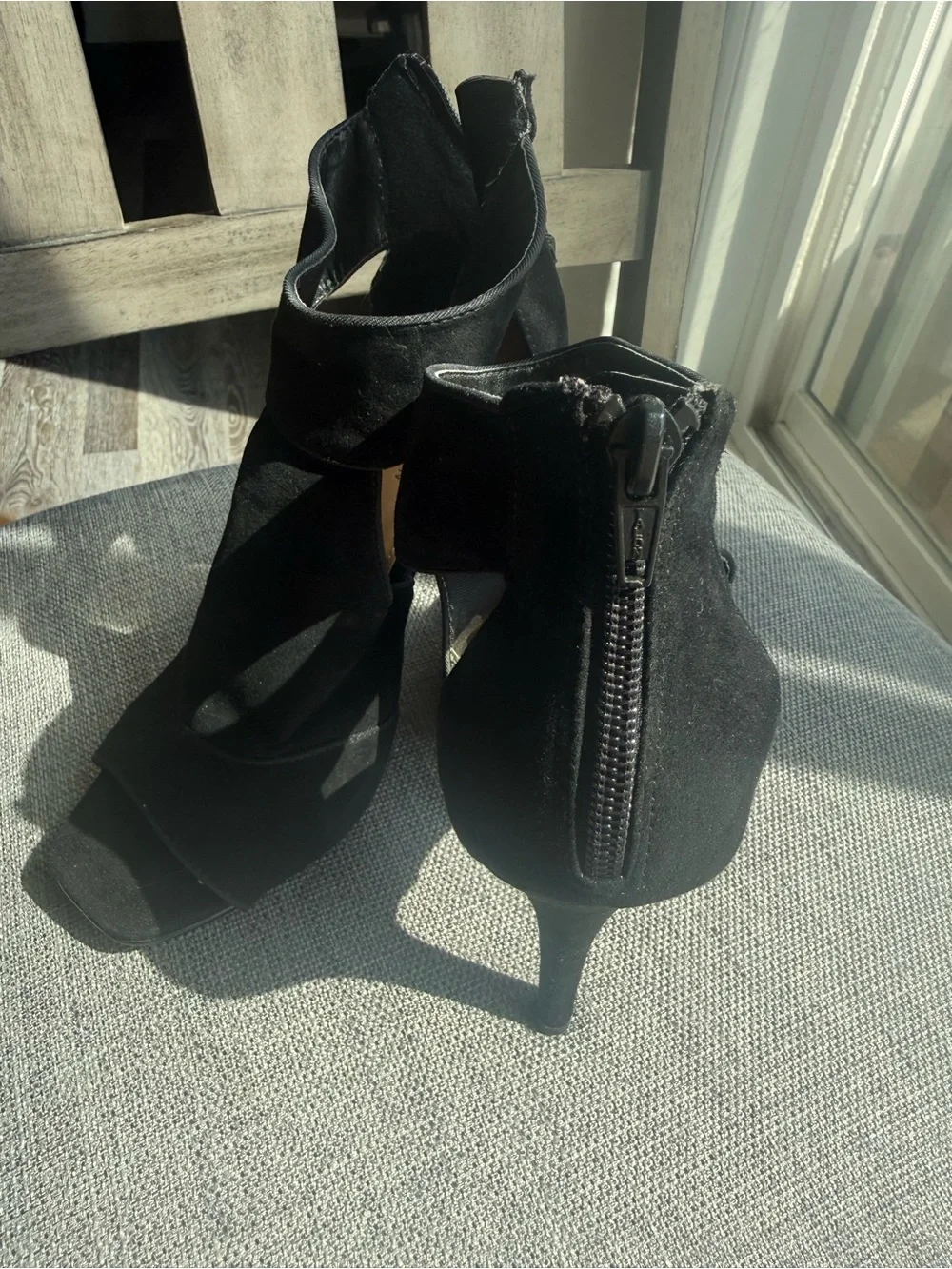 LC Lauren Conrad Black Suede Open-Toe Ankle Strap Heels